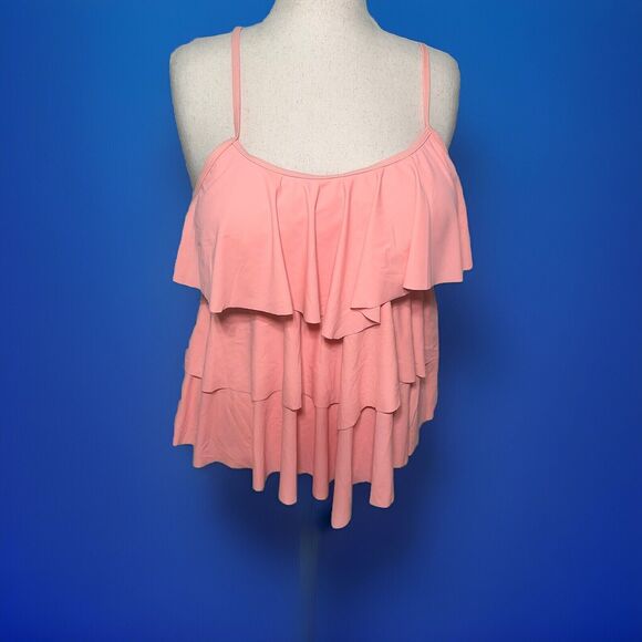 Ruffled Flounce Peach Adjustable Strap Tankini Top Women’s Plus Size 5XL - Picture 1 of 3